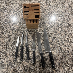 Calphalon Knife Set Of 6 Black Handle Kitchen Essentials With Knife Block